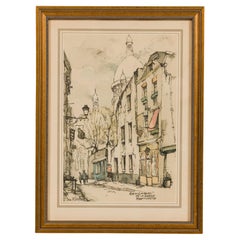 Mid-Century Framed Genre Scene Print of a Parisian Street