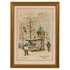 Mid-Century Framed Genre Scene Print of a Parisian Street, "Boulevard St Denis"