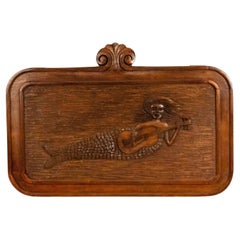 Art Deco American Carved Walnut Mermaid Wall Plaque