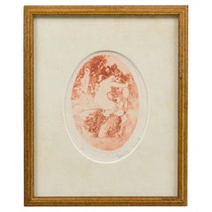 ICART French Art Deco gilt framed lithograph with scene of satyr and lady