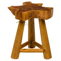 Rustic Wood Side Table with Asterisk-Shaped Top and Tripod Base