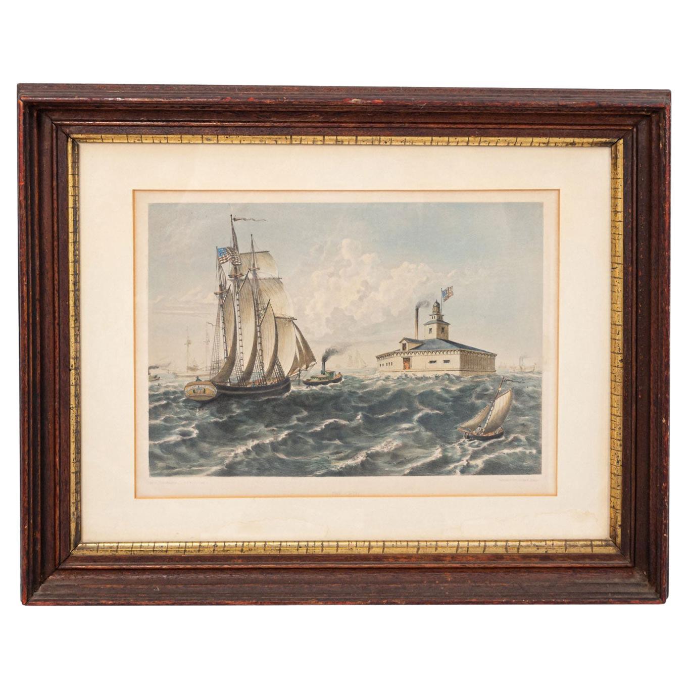 Chromo Lithograph of Boats at Sea