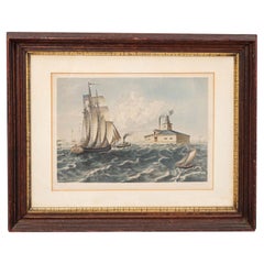 Chromo Lithograph of Boats at Sea