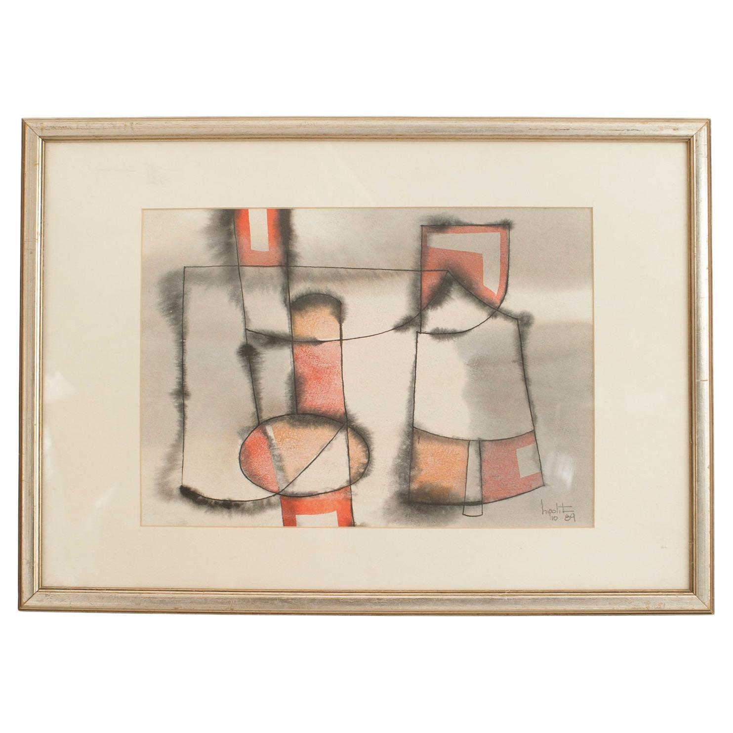 Gerard Hippolyte Haitianisch Abstrakt Gerahmtes Aquarell auf Papier