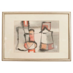 Gerard Hippolyte Haitian Abstract Framed Watercolor on Paper