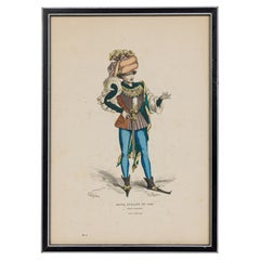 French 19th-Century Framed Lithograph of a Parisian Man in Renaissance Attire