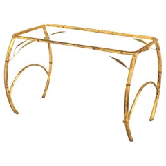 Mid-Century Faux Bamboo Gilt Metal and Glass Rectangular Coffee Table