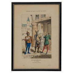 French 19th-Century Framed Lithograph of Wandering Musicians