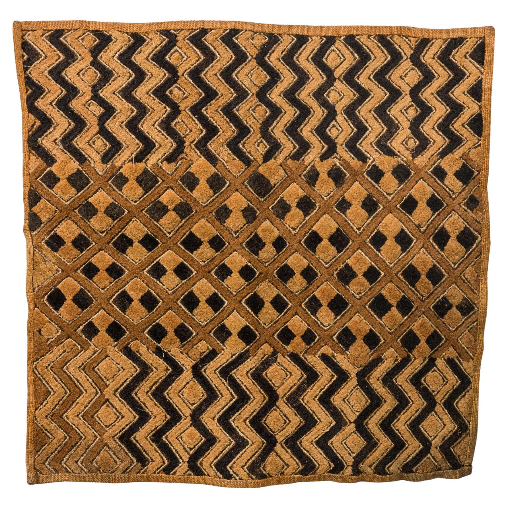 African D.R. Congo 20th Century Embroidered Raffia Kuba Cloth, Lattice Design