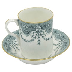 Set of 5 English Victorian Worcester Porcelain Teacups and Saucers