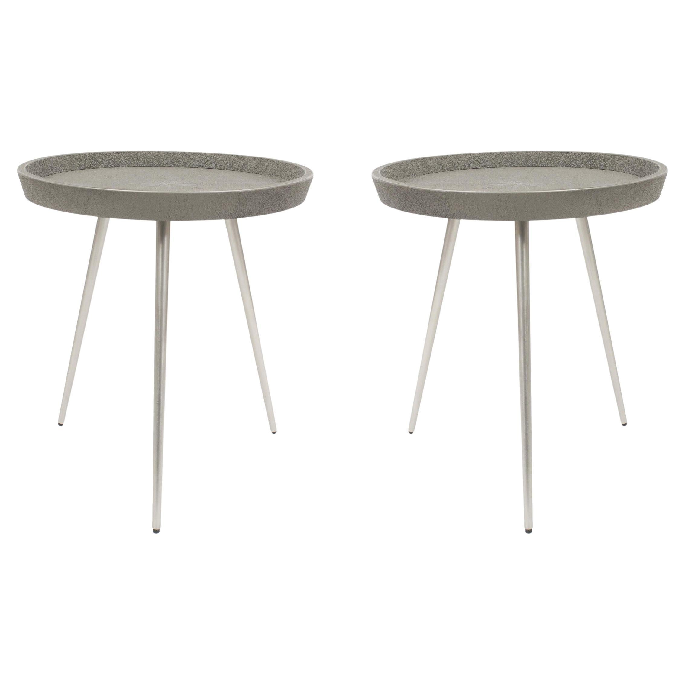 Contemporary Gray Faux Shagreen End Tables For Sale