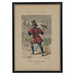 French Framed Lithograph of a Falconer of the House of François I
