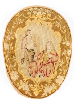 French Victorian Aubusson Pillow with Olive Green Border