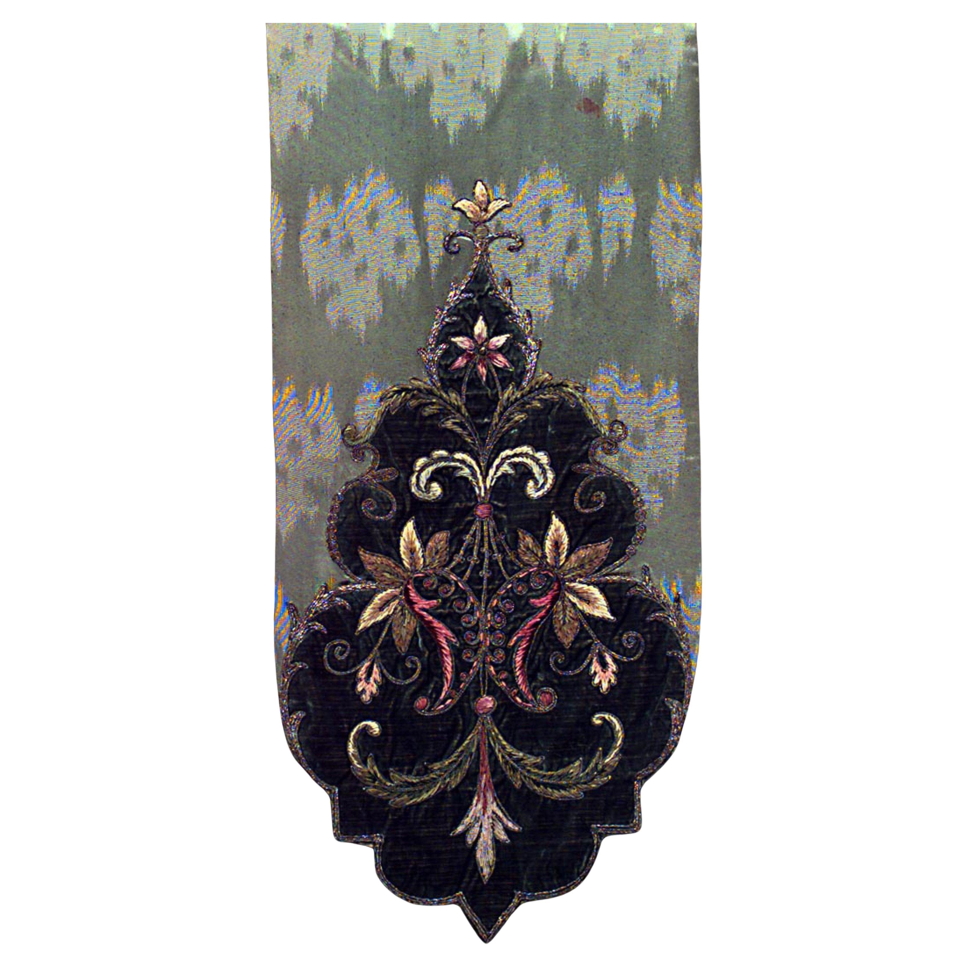 American Victorian Green Silk and Velvet Table Runner