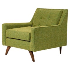 Danish Mid-Century Style Green Tweed Tufted Armchair