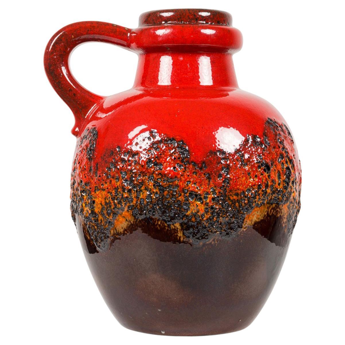 Scheurich West German Mid-Century Pitted Flat Lava Glazed Ceramic Vase For Sale