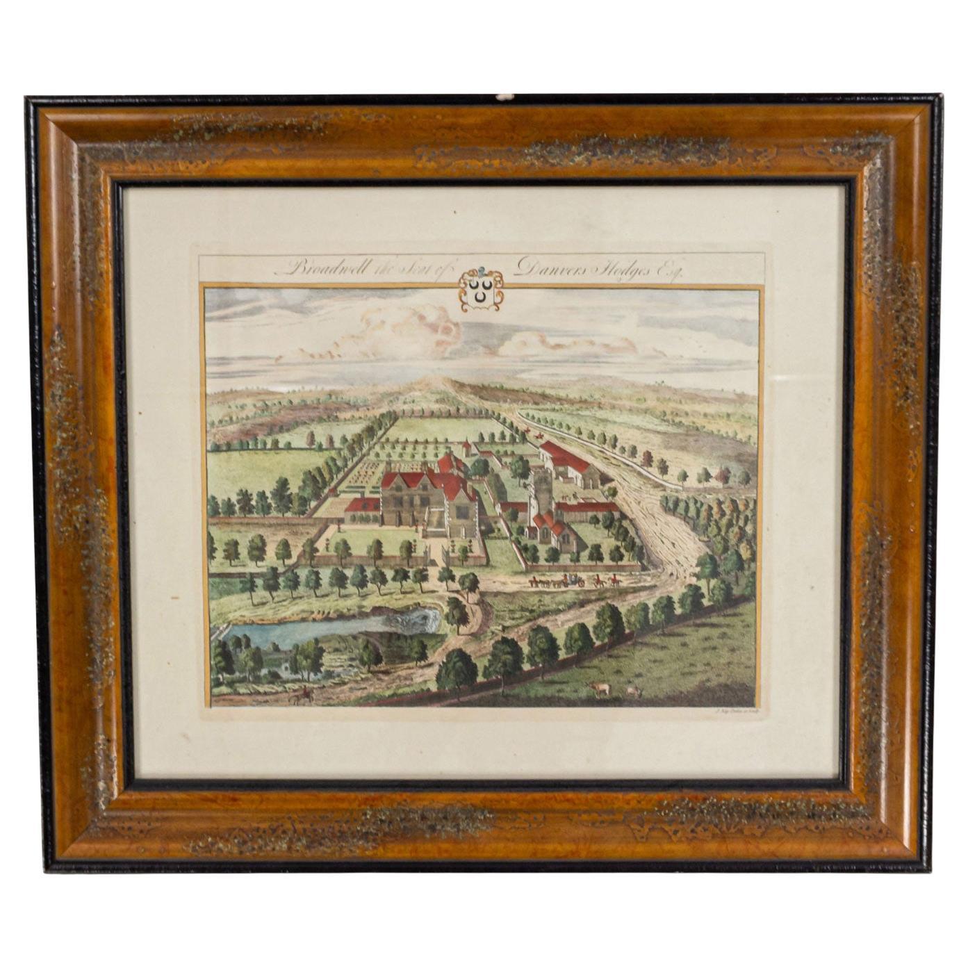 Color Print of an English Estate in a Wooden Frame