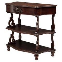 English Victorian Carved Wooden 3-Tiered Shaped Curio Console Table