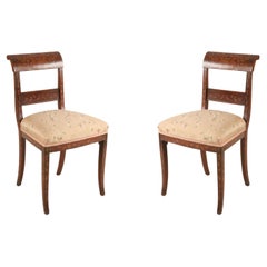 Pair of Dutch Marquetry Inlaid and Embroidered Silk Seat Side Chairs