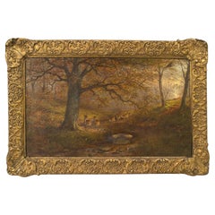American Victorian Deer Oil Painting