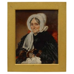 Retrato en miniatura al óleo de estilo victoriano inglés del siglo XIX, firmado