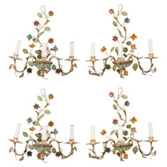 Italian Mid-Century 3 Armed Tole Flower Wall Sconce