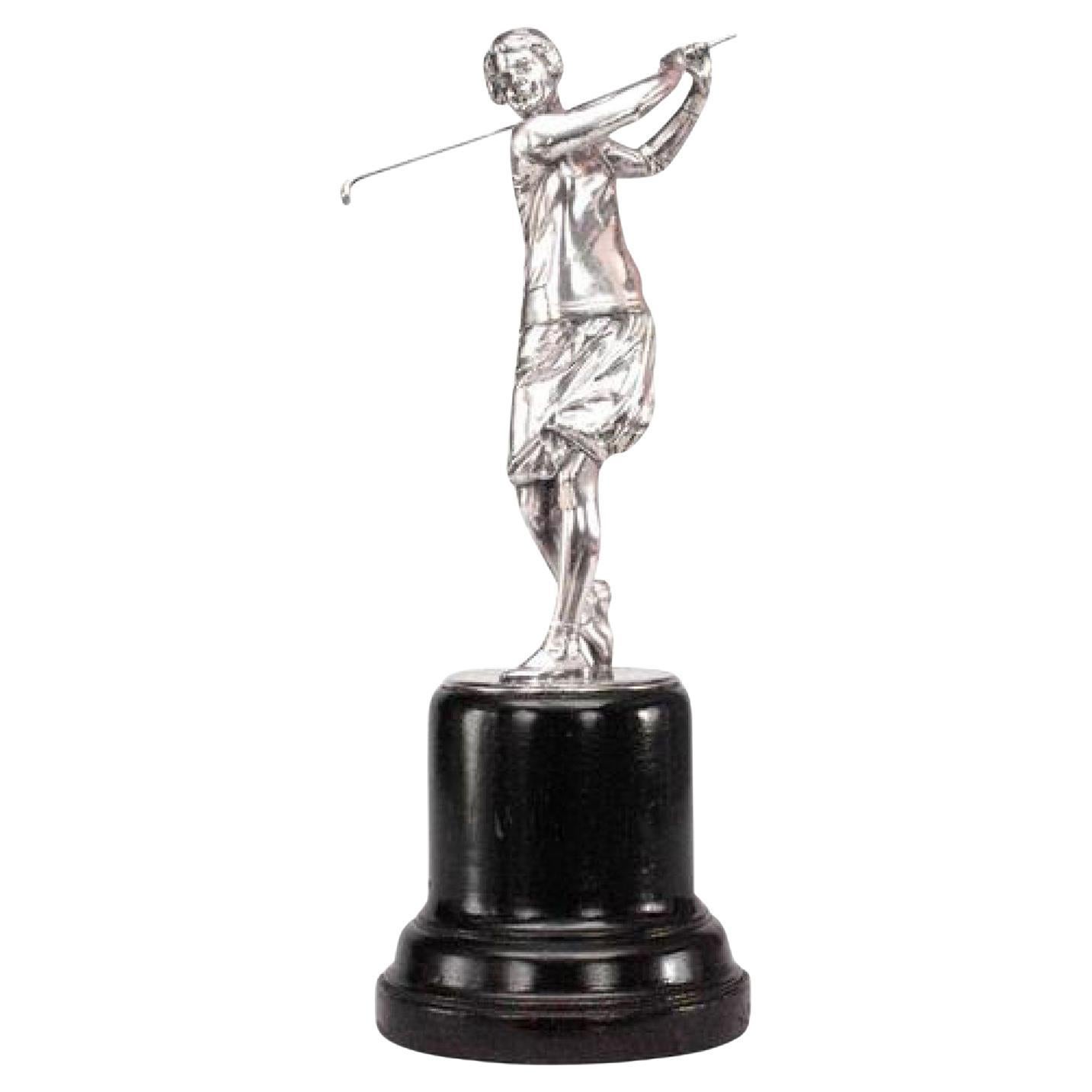 Art Deco Silver Plate Woman Golfer en vente