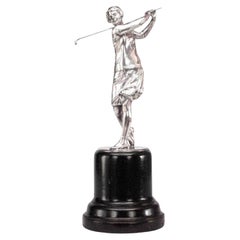 Art Deco Silver Plate Woman Golfer