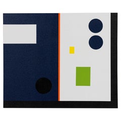 Composition: Navy with Squares & Circles, Abstract Painting, 2022