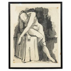 American Watercolor Nude Female Portrait