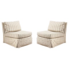 Beige Striped Upholstered Slipper Chairs