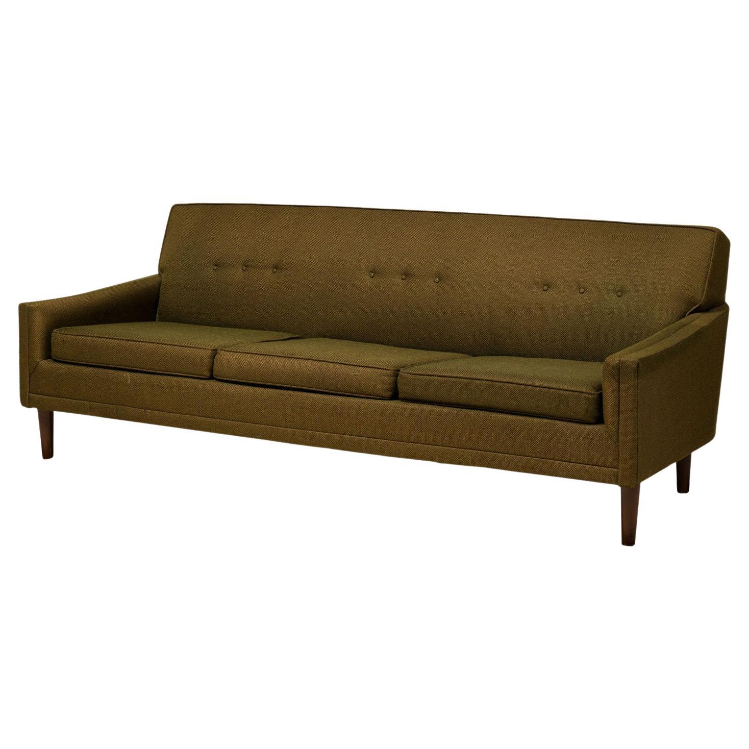 American Mid-Century Greenish Brown Upholstered 3-Seater Sofa For Sale