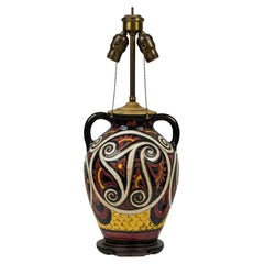 Italian Mid-Century Black-Figure Pottery Table Lamp