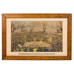 Victorian Boxing Match Lithograph, Colored, Oak Framed, 19th Century