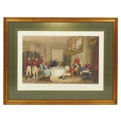 Framed English Victorian Lithograph of Men Gathering for Breakfast