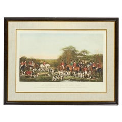 Framed English Victorian Lithograph Print of Sir Richard Sutton's Hunting Party