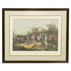 Framed English Victorian Equestrian Scene with Mounted Riders Awaiting a Hunt