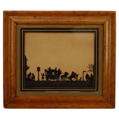 Changing Horses at Oxford Silhouette, 19th Century Maple Frame