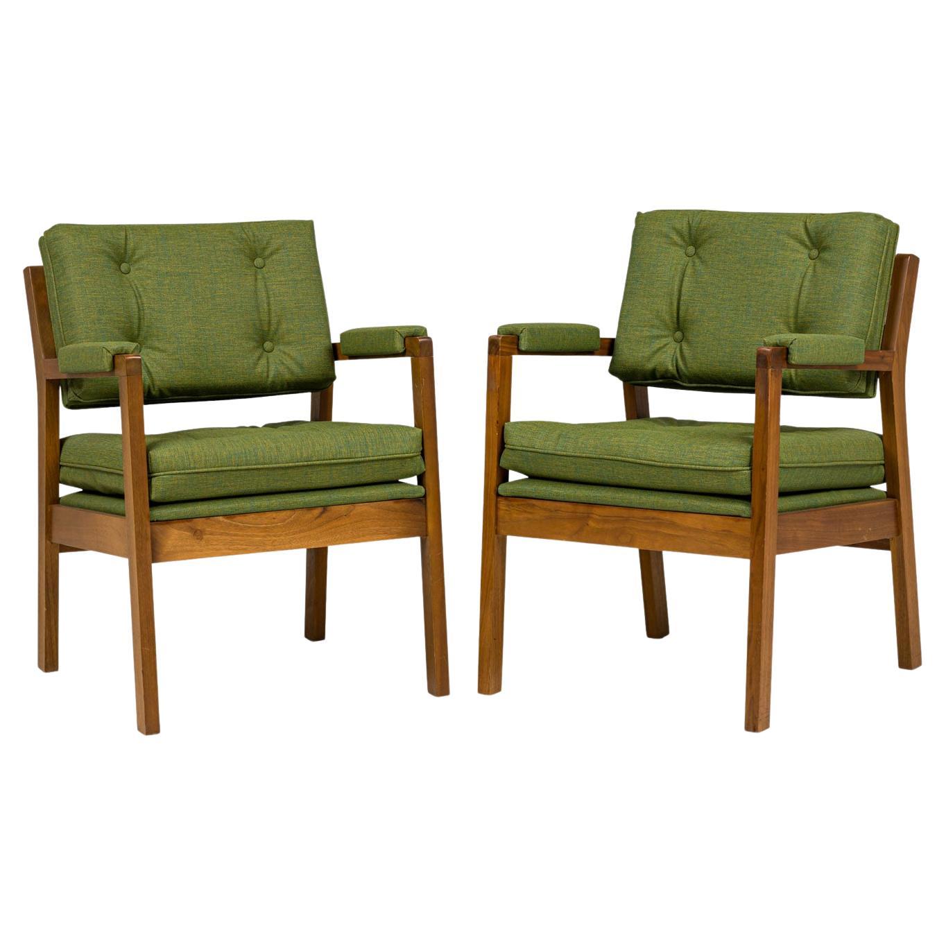 Pair of American Mid-Century Green Upholstered Armchairs For Sale