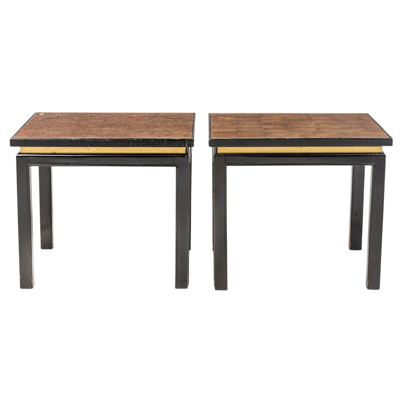 Mid-Century Square End Tables in Ebonized Wood, Gold Leaf Top, 1960s For Sale