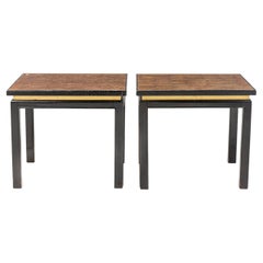 Mid-Century Square End Tables in Ebonized Wood, Gold Leaf Top, 1960s