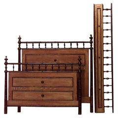 19th Century French Victorian Faux Bamboo Twin Bed, Pine & Mahogany