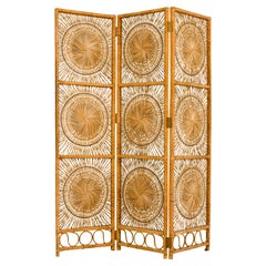 American Mid-Century Tri-Fold Rattan Room Dividers / Screens