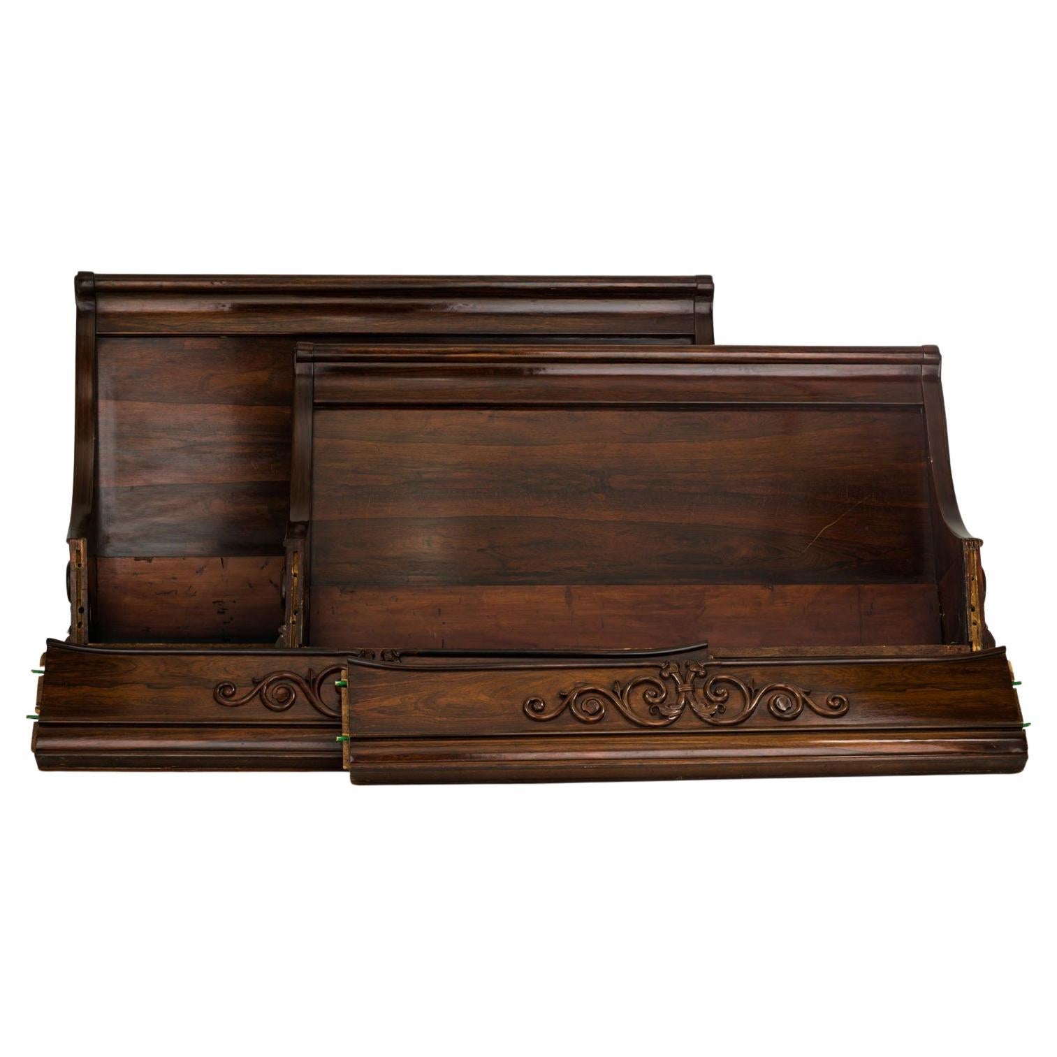 English Victorian Rosewood Sleigh Bed with Applied Scrollwork