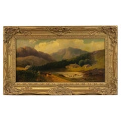 English Victorian Landscape of Cows by a River