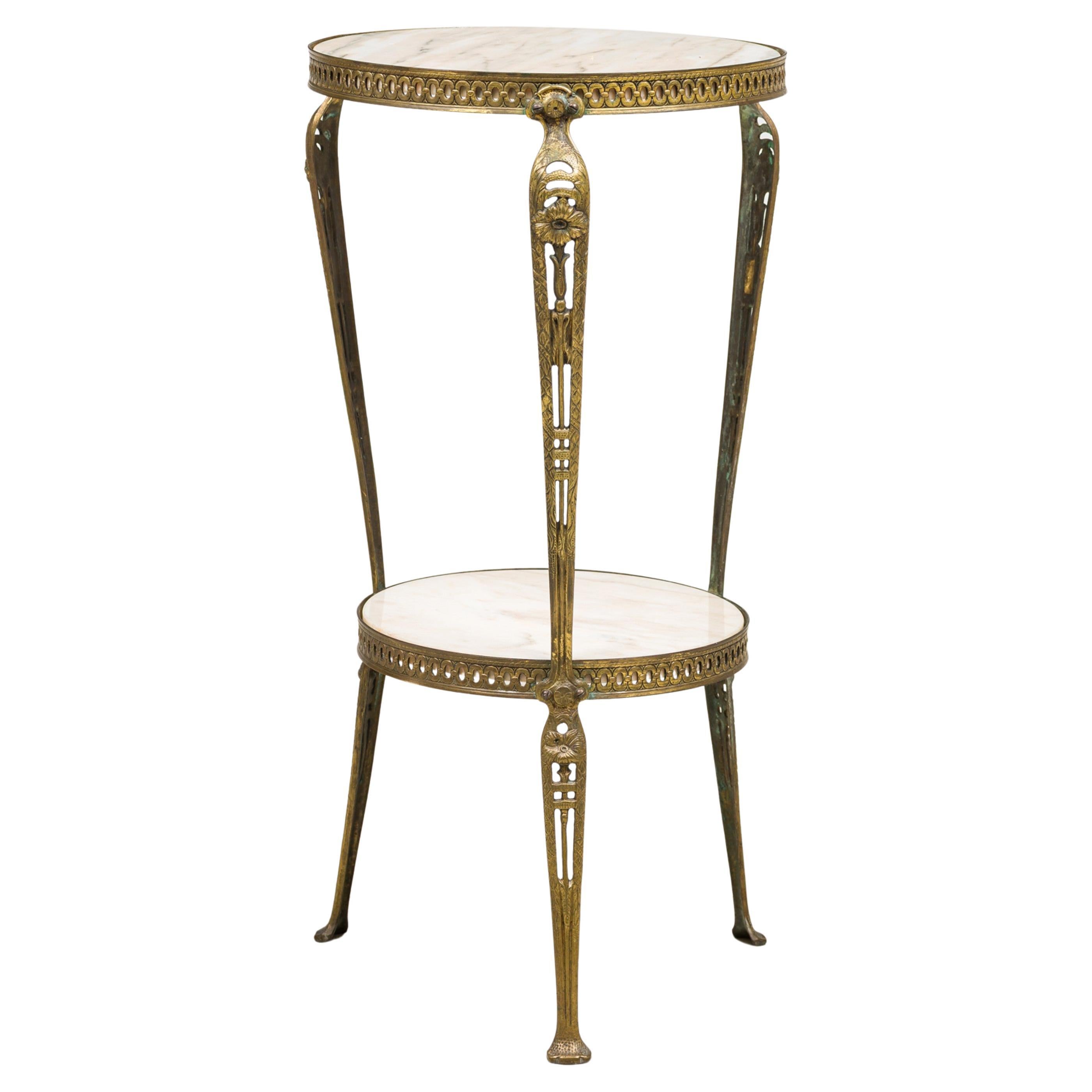 French Directoire Style Gueridon Table, Marble Top, Bronze Legs, 1920s