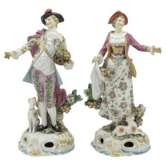 Pair of French XVI Porcelain Couple with Animals