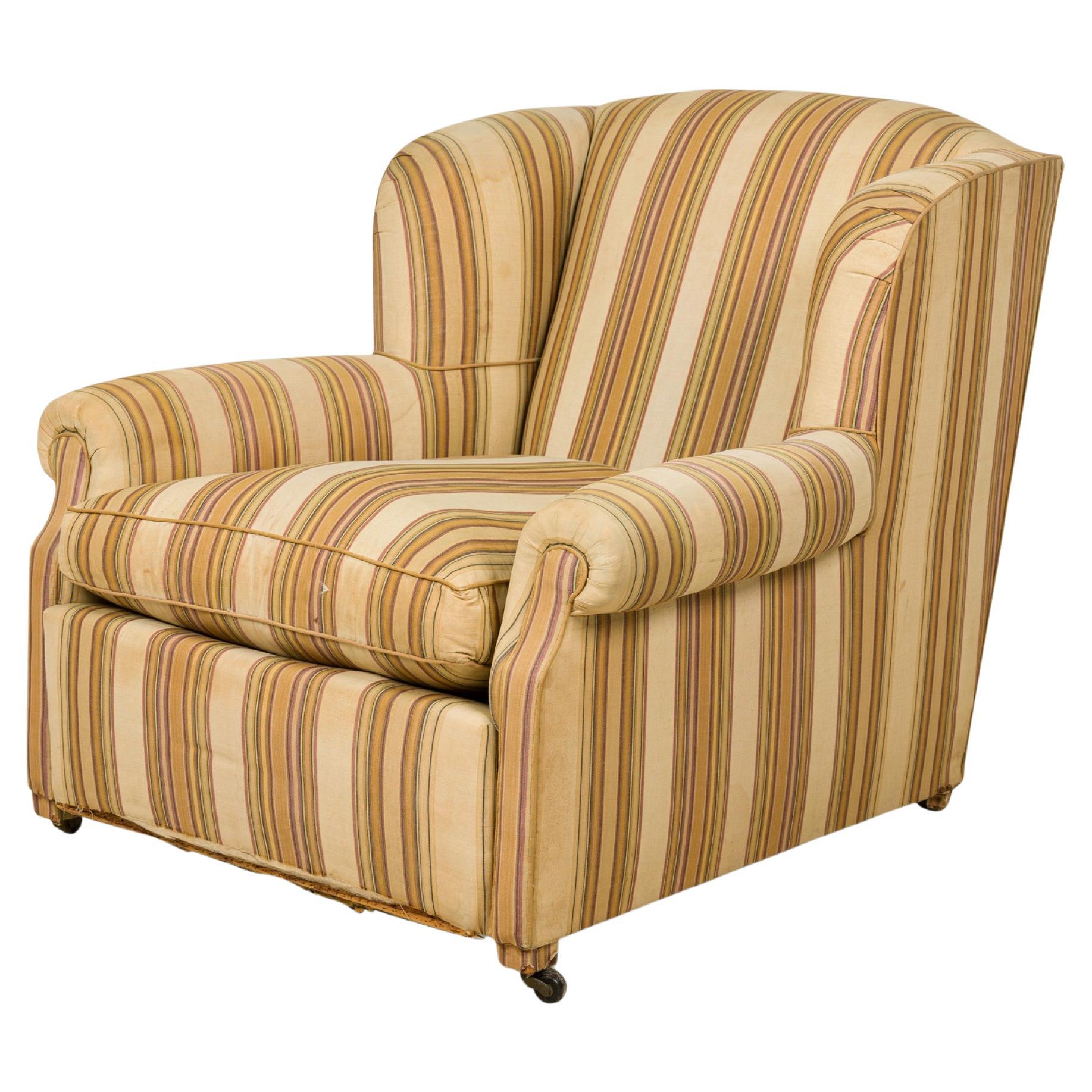 French Victorian Style Striped Upholstering Armchair mit Custom Floral Slipcover