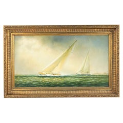 Peinture américaine représentant un voilier victorien, huile sur toile, XXe siècle