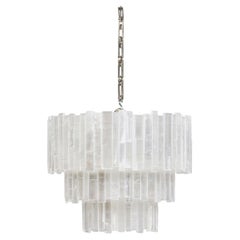 Ron Dier 3-Tier Selenite Chandelier, Chrome, Modern Design, USA